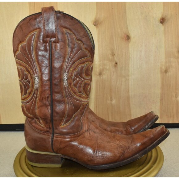 El Besserro Men's Cowboy Boots Size US 8 Mex 27 Brown Pointed Toe -Flaws- - Picture 8 of 15